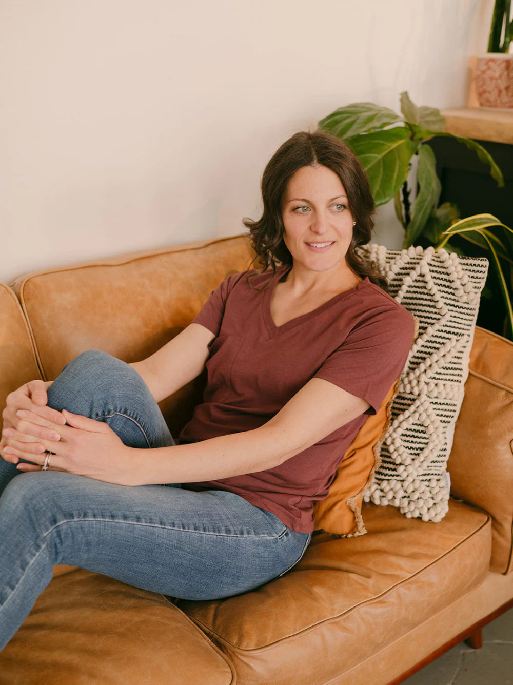 Wave Bamboo T-Shirt by Blondie Apparel featuring a relaxed fit , v neck, and front pocket in soft, sustainable bamboo fabric.