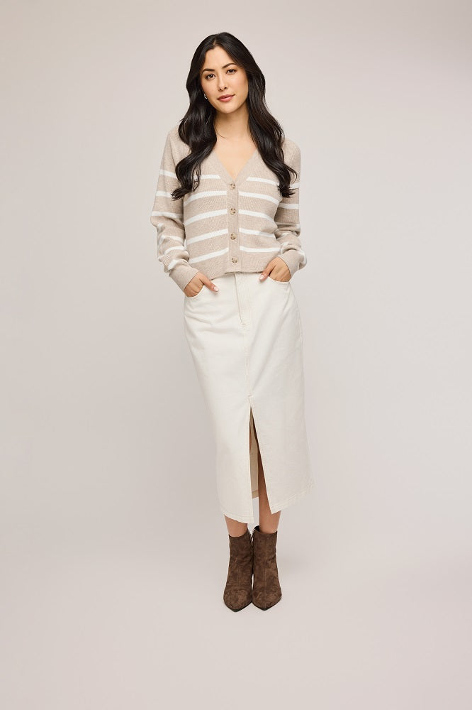 white cotton denim midi skirt
