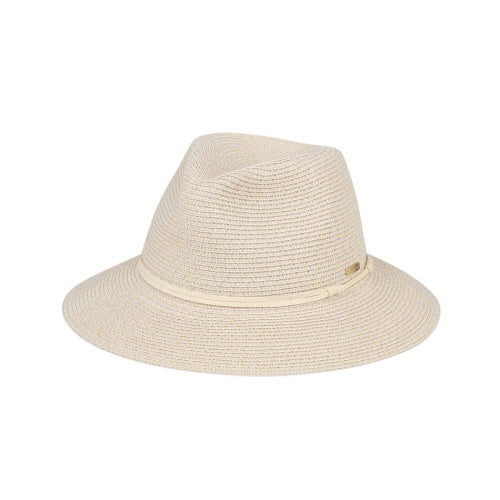 white safari sunhat with faux leather band